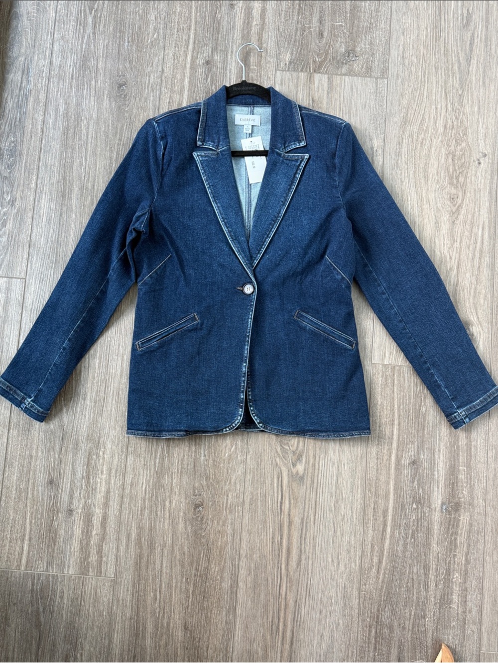 Evereve Dark Blue Denim Single-Button Blazer